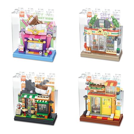 GAOMISI T1095 1095 CITY STREET VIEW 4 MÔ HÌNH bộ đồ chơi xếp lắp ráp ghép mô hình 775 khối