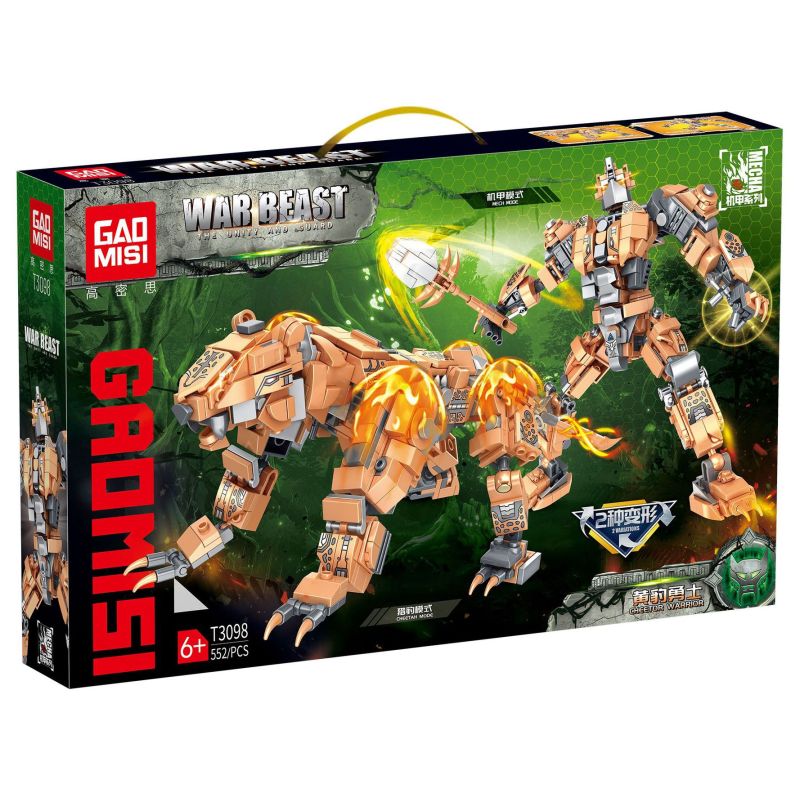 GAOMISI T3098 3098 CHIẾN BINH DA BÁO MÀU VÀNG CHUYỂN ĐỔI THỨ HAI MECHA bộ đồ chơi xếp lắp ráp ghép mô hình 552 khối