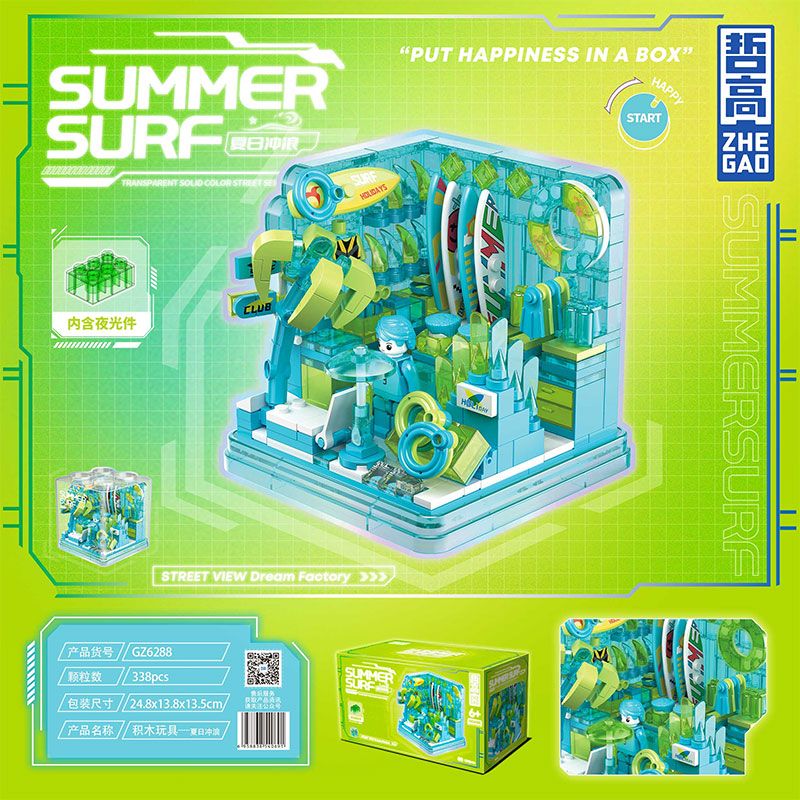 ZHEGAO GZ6288 6288 HỘP XEM ĐƯỜNG PHỐ LƯỚT SÓNG MÙA HÈ bộ đồ chơi xếp lắp ráp ghép mô hình SUMMER SURF 338 khối