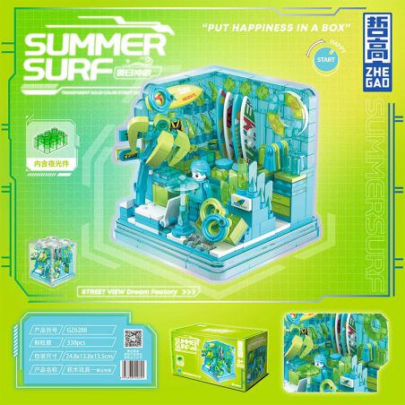 ZHEGAO GZ6288 6288 HỘP XEM ĐƯỜNG PHỐ LƯỚT SÓNG MÙA HÈ bộ đồ chơi xếp lắp ráp ghép mô hình SUMMER SURF 338 khối