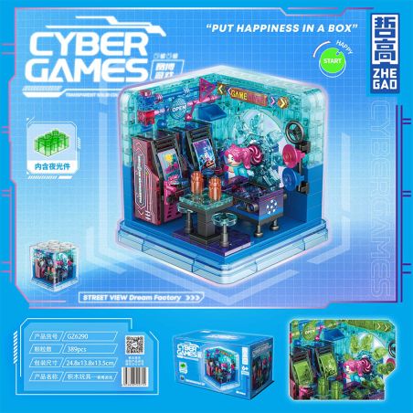 ZHEGAO GZ6290 6290 HỘP XEM ĐƯỜNG PHỐ TRÒ CHƠI MẠNG bộ đồ chơi xếp lắp ráp ghép mô hình CYBER GAMES 389 khối