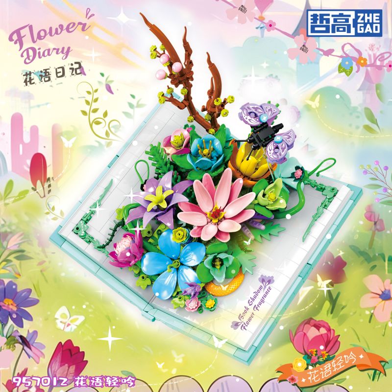 ZHEGAO 957012 NHẬT KÝ NGÔN NGỮ HOA BÀI HÁT NHẸ NHÀNG bộ đồ chơi xếp lắp ráp ghép mô hình Arts & Crafts FLOWER DIARY 810 khối