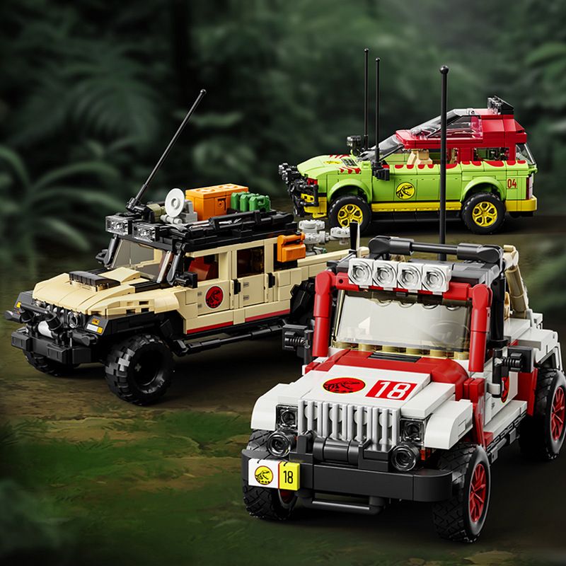 12GO 95001 BỘ XE ĐỊA HÌNH CỔ ĐIỂN THẾ GIỚI JURASSIC bộ đồ chơi xếp lắp ráp ghép mô hình Jurassic World CLASSIC OFF-ROAD VEHICLE Thế Giới Khủng Long 1632 khối