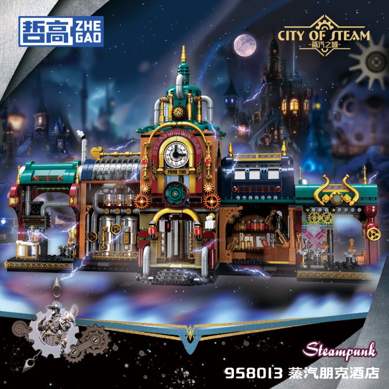 ZHEGAO 958013 Steampunk Xếp hình lắp ráp ghép mô hình Thành phố Steam: Quán bar Steampunk