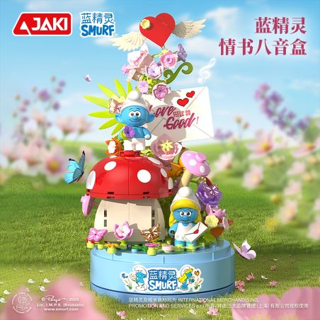 JAKI HK325 Smurf Xếp hình lắp ráp ghép mô hình Hộp nhạc tình yêu smurf