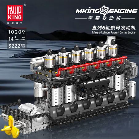 MouldKing 10209 Inline 6-Cylinder Aircraft Carrier Engine Xếp hình lắp ráp ghép mô hình Động cơ vận chuyển máy bay 6 xi-lanh nội tuyến