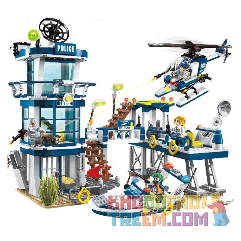 Enlighten 1916 Qman 1916 non  ĐỒN CẢNH SÁT ĐƯỜNG THỦY bộ đồ chơi xếp lắp ráp ghép mô hình Police POLICE BATTLE FORCE 565 khối