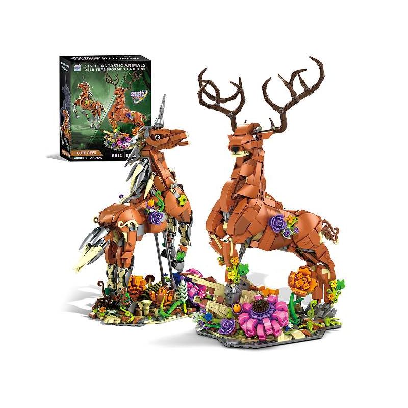 Mentojoy 8811 Fantastic Animals Xếp hình lắp ráp ghép mô hình Động vật tuyệt vời hai trong một con kỳ lân, hươu thần thánh