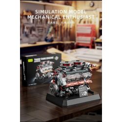 12GO 95008 Xếp hình lắp ráp ghép mô hình động cơ xe tăng hổ