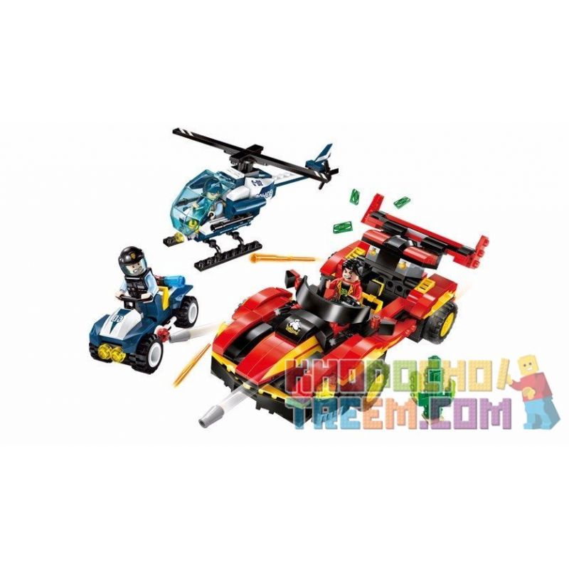 Enlighten 1914 Qman 1914 non  NGĂN CHẶN ĐUA XE BẰNG TRỰC THĂNG bộ đồ chơi xếp lắp ráp ghép mô hình Police POLICE BATTLE FORCE Cảnh Sát 405 khối