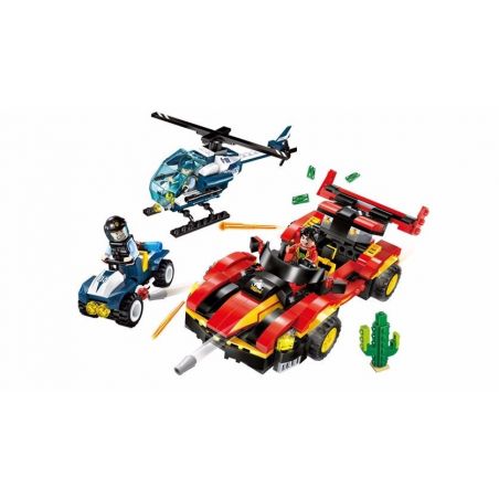 Enlighten 1914 Qman 1914 non  NGĂN CHẶN ĐUA XE BẰNG TRỰC THĂNG bộ đồ chơi xếp lắp ráp ghép mô hình Police POLICE BATTLE FORCE Cảnh Sát 405 khối