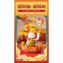 JAKI BK007 Solar Beckoning Cat Xếp hình lắp ráp ghép mô hình Mèo may mắn năng lượng mặt trời 4 loại