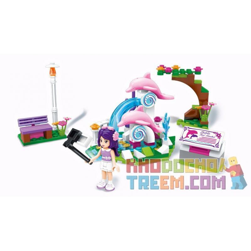 Enlighten 2002 Qman 2002 non  ĐÀI PHUN NƯỚC CÁ HEO bộ đồ chơi xếp lắp ráp ghép mô hình  CHERRY DOLPHN TREVI FOUNTAIN Các Bạn Gái 109 khối