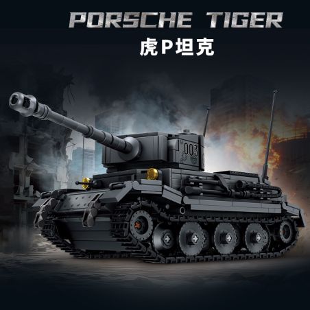 Le Yi 66093 Porsche Tiger Xếp hình lắp ráp ghép mô hình Xe tăng Tiger P