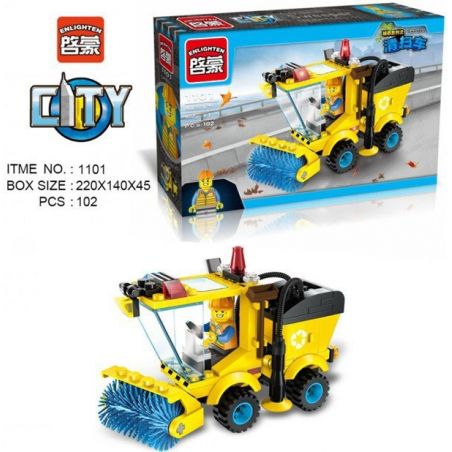 Enlighten 1101 Qman 1101 TOPOA MACTEPOB 5019 non  MÁY QUÉT ĐƯỜNG bộ đồ chơi xếp lắp ráp ghép mô hình City SWEEPER Thành Phố 102 khối