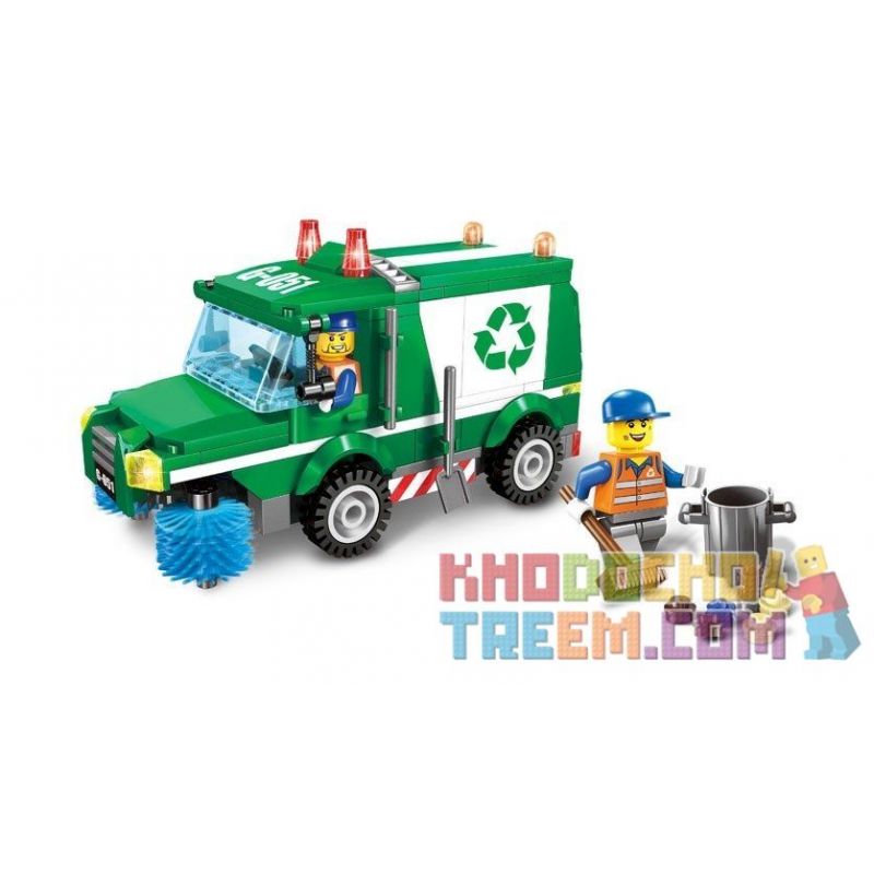 Enlighten 1111 Qman 1111 non  XE THU GOM RÁC bộ đồ chơi xếp lắp ráp ghép mô hình City GARBAGE TRUCK Thành Phố 198 khối