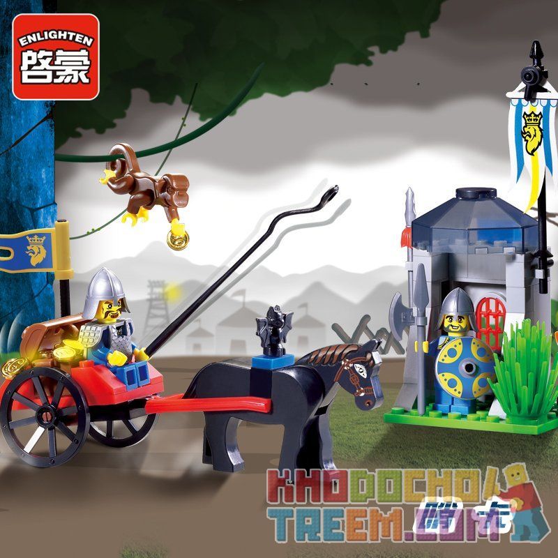 Enlighten 1016 Qman 1016 non  QUA TRẠM LÍNH CANH bộ đồ chơi xếp lắp ráp ghép mô hình Medieval Castle CASTLE KNIGHTS Chiến Tranh Trung Cổ 84 khối