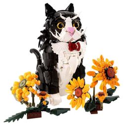Koiboxxr KQ201 Cat Sunflower Xếp hình lắp ráp ghép mô hình Mèo hoa hướng dương váy đen