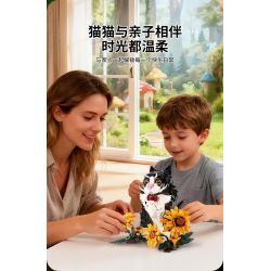 Koiboxxr KQ201 Cat Sunflower Xếp hình lắp ráp ghép mô hình Mèo hoa hướng dương váy đen