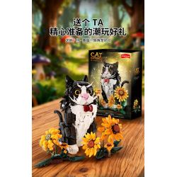Koiboxxr KQ201 Cat Sunflower Xếp hình lắp ráp ghép mô hình Mèo hoa hướng dương váy đen