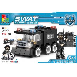WOMA C0506 0506 Xếp hình kiểu  SWAT SPECIAL FORCE SWAT Truck Xe đầu Kéo Chở Quân Của Lực Lượng đặc Nhiệm 716 khối