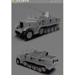 MouldKing 20048 German 3.7cm Flak Half-Track Vehicle Xếp hình lắp ráp ghép mô hình Pháo phòng không 3.7 bán xích của Đức