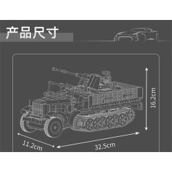 MouldKing 20048 German 3.7cm Flak Half-Track Vehicle Xếp hình lắp ráp ghép mô hình Pháo phòng không 3.7 bán xích của Đức