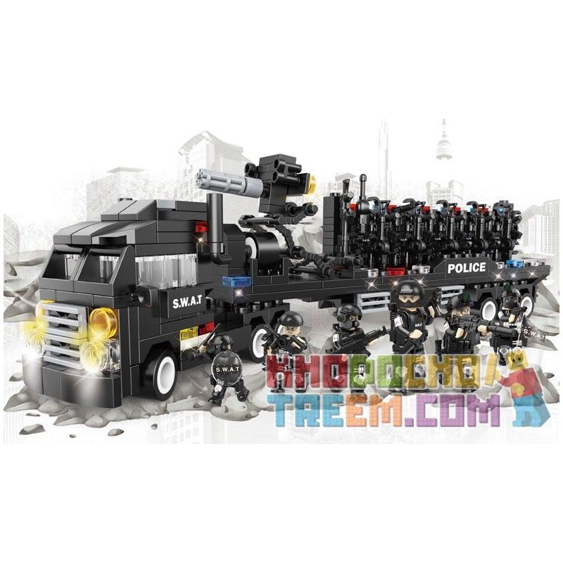 WOMA C0506 0506 Xếp hình kiểu  SWAT SPECIAL FORCE SWAT Truck Xe đầu Kéo Chở Quân Của Lực Lượng đặc Nhiệm 716 khối