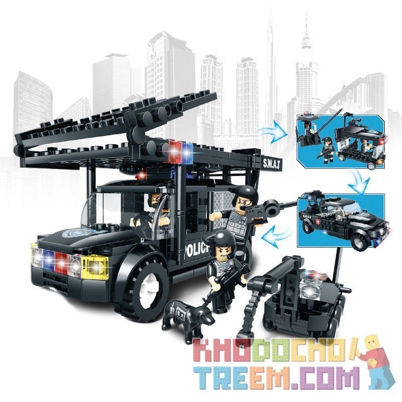WOMA C0523 0523 Xếp hình kiểu  SWAT SPECIAL FORCE SWAT 3 In 1 Boom Car Xe Rà Phá Bom Mìn Của đặc Nhiệm 284 khối