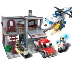 GUDI 9318 non  TRỰC THĂNG CẢNH SÁT TRUY BẮT CƯỚP bộ đồ chơi xếp lắp ráp ghép mô hình City POLICE Thành Phố 465 khối