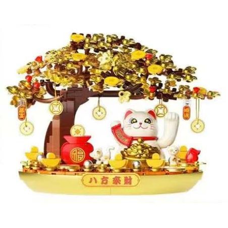 JAKI BK008 MÈO MAY MẮN NĂNG LƯỢNG MẶT TRỜI CÂY GIÀU CÓ bộ đồ chơi xếp lắp ráp ghép mô hình