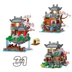XMORK 20208 The Peach Garden Xếp hình lắp ráp ghép mô hình Chế độ xem phố 3 trong 1 của Taohuayuan