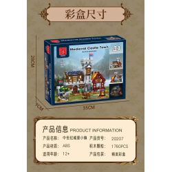 XMORK 20207 Medieval Castle Town Xếp hình lắp ráp ghép mô hình Chế độ xem phố 3 trong 1 của Thị trấn Lâu đài thời Trung cổ