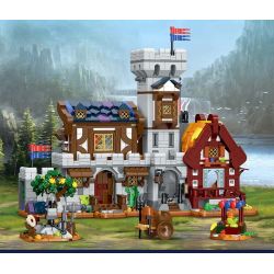 XMORK 20207 Medieval Castle Town Xếp hình lắp ráp ghép mô hình Chế độ xem phố 3 trong 1 của Thị trấn Lâu đài thời Trung cổ