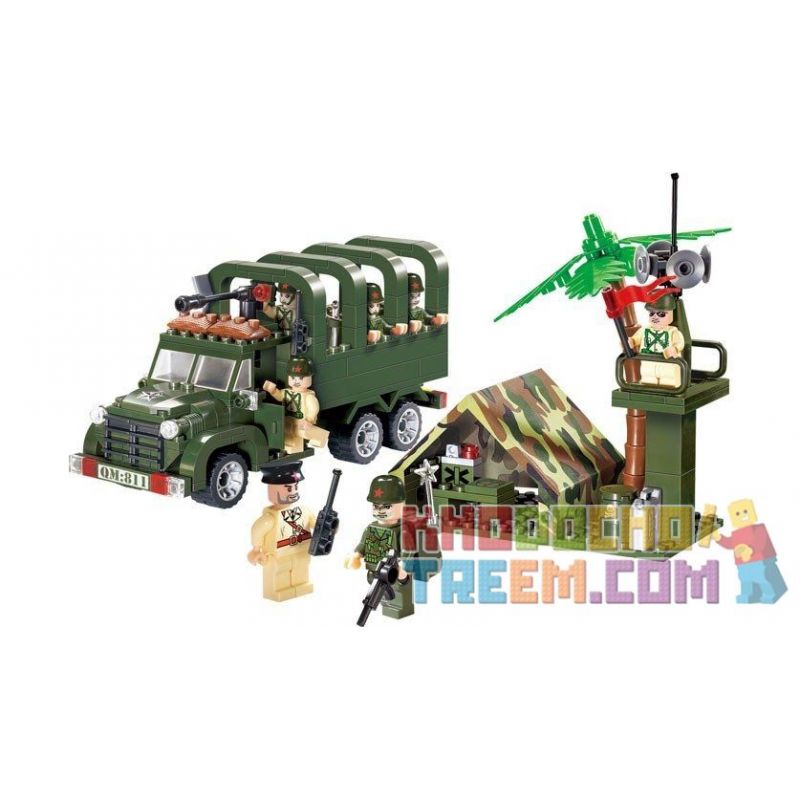 Enlighten 811 Qman 811 non  XE TẢI CHỞ QUÂN LÍNH 3 TRONG 1 bộ đồ chơi xếp lắp ráp ghép mô hình Military Army COMBATZONES CARRY TRUCK Quân Sự Bộ Đội 308 khối