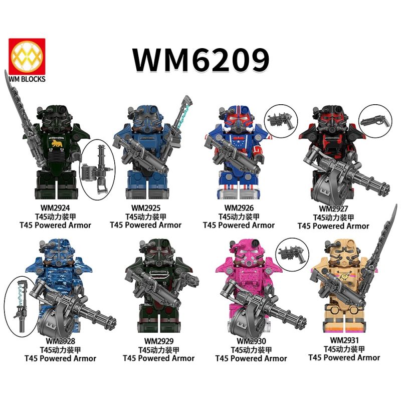 WM WM6209 WM WM2924 WM WM2925 WM WM2926 WM WM2927 WM WM2928 WM WM2929 WM WM2930 WM WM2931 T45 Powered Armor Xếp hình lắp ráp ghép mô hình Fallout: Bộ giáp sức mạnh T45 8 nhân vật nhỏ