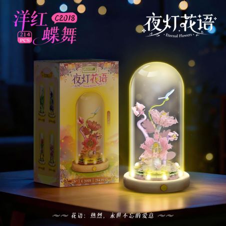 WOMA C2018 Eternal Flower Xếp hình lắp ráp ghép mô hình Ngôn ngữ hoa đèn đêm: múa bướm đỏ tươi
