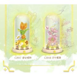 WOMA C2018 Eternal Flower Xếp hình lắp ráp ghép mô hình Ngôn ngữ hoa đèn đêm: múa bướm đỏ tươi