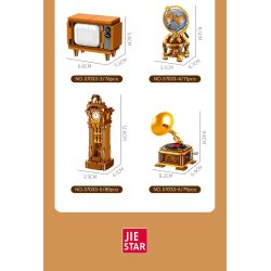 JIESTAR 57033 Victorian Vintage Furniture Xếp hình lắp ráp ghép mô hình 6 loại đồ nội thất theo phong cách cổ điển Victoria: máy đánh chữ, ghế sofa da đơn, TV, quả địa cầu, đồng hồ sàn, máy hát