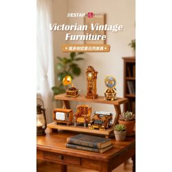 JIESTAR 57033 Victorian Vintage Furniture Xếp hình lắp ráp ghép mô hình 6 loại đồ nội thất theo phong cách cổ điển Victoria: máy đánh chữ, ghế sofa da đơn, TV, quả địa cầu, đồng hồ sàn, máy hát