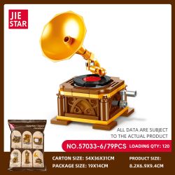 JIESTAR 57033 Victorian Vintage Furniture Xếp hình lắp ráp ghép mô hình 6 loại đồ nội thất theo phong cách cổ điển Victoria: máy đánh chữ, ghế sofa da đơn, TV, quả địa cầu, đồng hồ sàn, máy hát