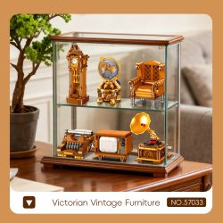 JIESTAR 57033 Victorian Vintage Furniture Xếp hình lắp ráp ghép mô hình 6 loại đồ nội thất theo phong cách cổ điển Victoria: máy đánh chữ, ghế sofa da đơn, TV, quả địa cầu, đồng hồ sàn, máy hát