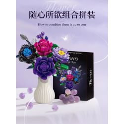 WOMA 15421 Purple Rose Xếp hình lắp ráp ghép mô hình Bó hoa hồng tím