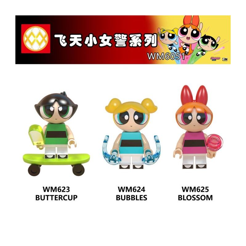 WM WM6051 WM WM623 WM WM624 WM WM625 The Powerpuff Girls Xếp hình lắp ráp ghép mô hình Powerpuff Girls 3 loại nhân vật nhỏ