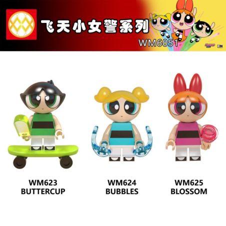 WM WM6051 WM WM623 WM WM624 WM WM625 The Powerpuff Girls Xếp hình lắp ráp ghép mô hình Powerpuff Girls 3 loại nhân vật nhỏ