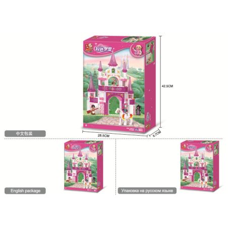 Sluban M38-B0153 Xếp hình lắp ráp ghép mô hình Cung điện mộng mơ màu hồng