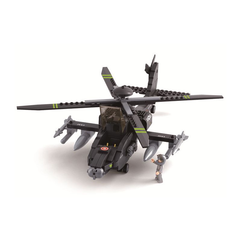 Sluban m38-B0511 Xếp hình lắp ráp ghép mô hình Trực thăng vũ trang mới của Không quân-AH-64 "Apache"