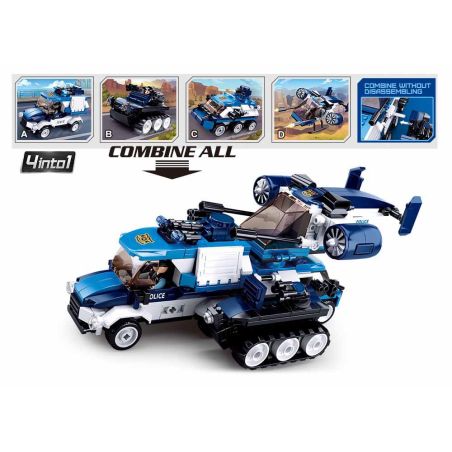 Sluban M38-B0760 Xếp hình lắp ráp ghép mô hình Cảnh sát đầy đủ - xe cảnh sát bốn trong một