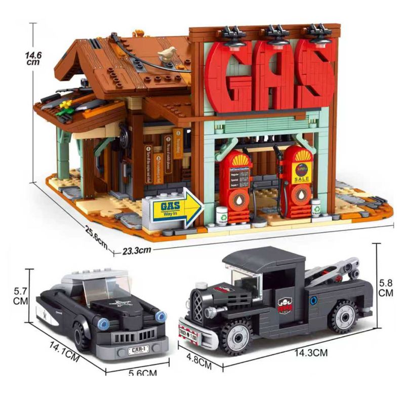 small angle JD111 Xếp hình lắp ráp ghép mô hình Thành phố Cowboy: Trung tâm sửa chữa ô tô