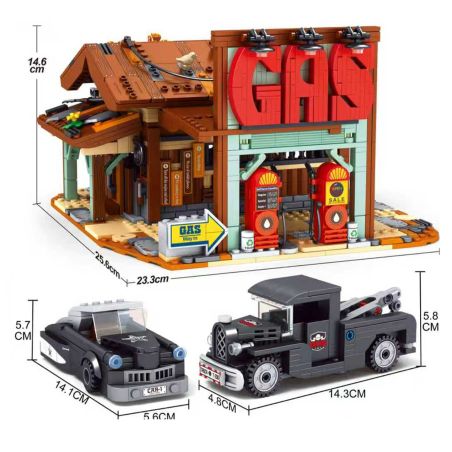 small angle JD111 Xếp hình lắp ráp ghép mô hình Thành phố Cowboy: Trung tâm sửa chữa ô tô